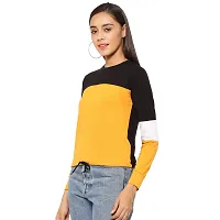 Popster Multi Color Blocked Cotton Round Neck Regular Fit Long Sleeve Womens Crop T-Shirt Mustard-thumb2