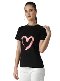 Popster Black Solid Cotton Round Neck Regular Fit Half Sleeve Womens T-Shirt-thumb1