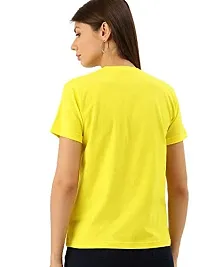 Popster Yellow Printed Cotton Round Neck Regular Fit Half Sleeve Womens Tshirt (POP0118417-L)-thumb1