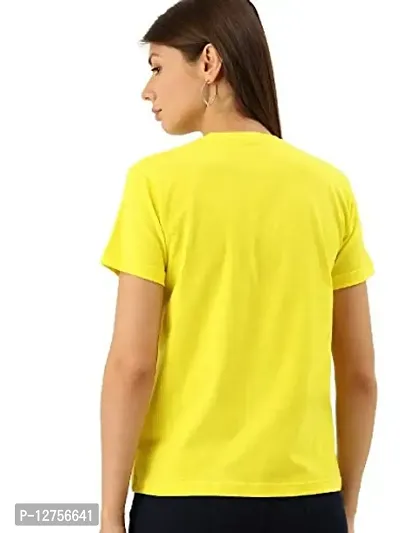 Popster Yellow Printed Cotton Round Neck Regular Fit Half Sleeve Womens Tshirt (POP0118417-L)-thumb2