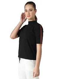 Popster Black Solid Cotton High Neck Regular Fit Half Sleeve Womens T-Shirt-thumb1