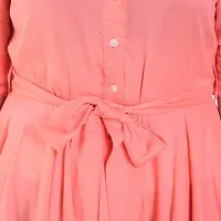 Popster Peach Solid Rayon Blend Collar Regular Fit Half Sleeve Womens Dress-thumb4