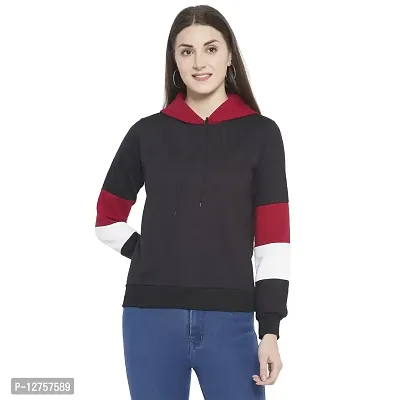 Popster Multi Color Color Block Fleece Hoody Regular Fit Long Sleeve Womens Sweatshirt(POP0118474-XL) Maroon-thumb0