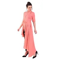 Popster Peach Solid Rayon Blend Collar Regular Fit Half Sleeve Womens Dress-thumb2