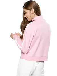 Popster Pink Solid Cotton Turtle Neck Regular Fit Long Sleeve Womens Sweatshirt-thumb1