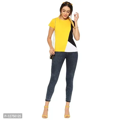 Popster Multi Color Blocked Cotton Round Neck Regular Fit Half Sleeve Womens Tshirt (POP0118392-XL)-thumb5