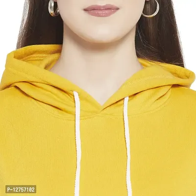 Popster Mustard Solid Fleece Hoody Regular Fit Long Sleeve Womens Sweatshirt(POP0218239-XL)-thumb5