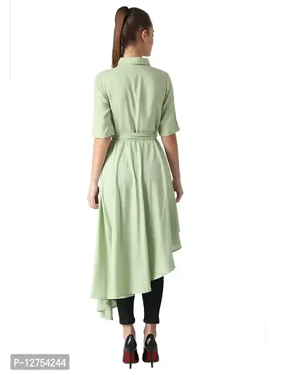 Popster Pista Green Solid Rayon Collar Regular Fit Half Sleeve Womens Dress-thumb3
