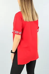 Red Printed Cotton Round Neck Regular Fit Half Sleeve Womens T-Shirt-thumb1