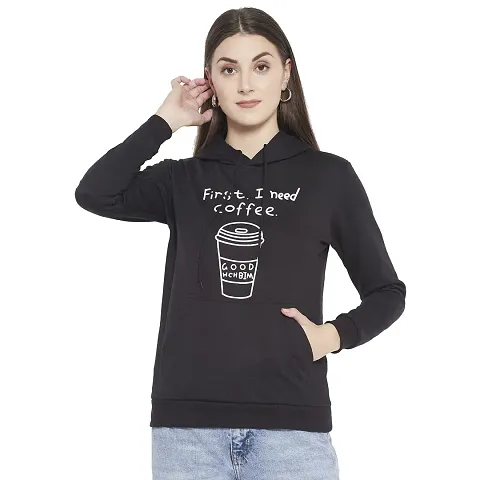 Popster Printed Fleece Hoody Regular Fit Long Sleeve Womens Sweatshirt