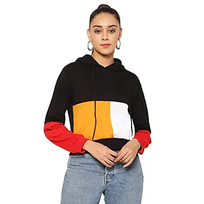 Popster Multi Color Block Cotton Hoody Regular Fit Long Sleeve Womens Sweatshirt