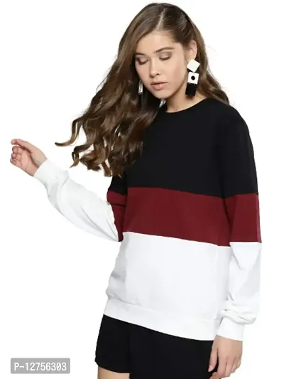 Popster Multi Color Block Cotton Round Neck Regular Fit Long Sleeve Womens Sweatshirt-thumb3
