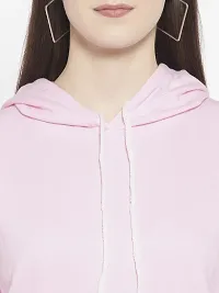 Popster Pink Solid Fleece Hoody Regular Fit Long Sleeve Womens Sweatshirt-thumb4