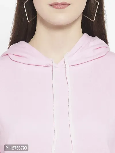 Popster Pink Solid Fleece Hoody Regular Fit Long Sleeve Womens Sweatshirt-thumb5
