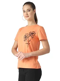 Popster Peach Solid Cotton Round Neck Regular Fit Half Sleeve Womens T-Shirt-thumb1