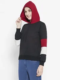 Popster Multi Color Color Block Fleece Hoody Regular Fit Long Sleeve Womens Sweatshirt(POP0118474-XL) Maroon-thumb2