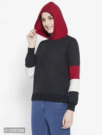 Popster Multi Color Color Block Fleece Hoody Regular Fit Long Sleeve Womens Sweatshirt(POP0118474-XL) Maroon-thumb3