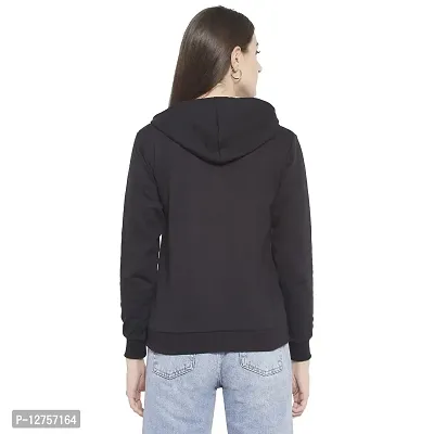 Popster Black Printed Fleece Hoody Regular Fit Long Sleeve Womens Sweatshirt(POP0118500-M)-thumb4