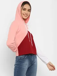 Popster Multicolor Color Block Cotton Hoody Regular Fit Long Sleeve Womens Tshirt(POP0118451-MRN-XL)-thumb1