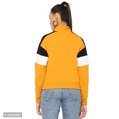 Popster Mustard Color Block Cotton High Neck Regular Fit Long Sleeve Womens Sweatshirt-thumb2
