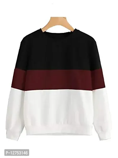 Popster Multi Color Blocked Fleece Round Neck Regular Fit Long Sleeve Womens Sweatshirt-thumb0