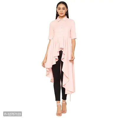Popster Pink Solid Rayon Collar Regular Fit Half Sleeve Womens Dress