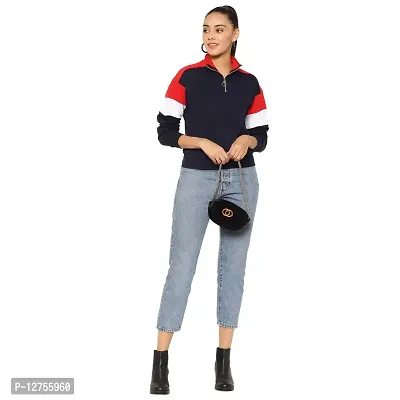 Popster Color Block Cotton High Neck Regular Fit Long Sleeve Womens Sweatshirt-thumb4