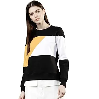 Popster Multi Color Blocked Cotton Round Neck Regular Fit Long Sleeve Womens Sweatshirt