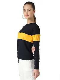 Popster Navy Blue Solid Cotton Round Neck Regular Fit Long Sleeve Womens T-Shirt-thumb1