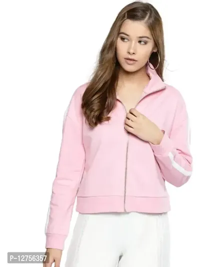 Popster Pink Solid Cotton Turtle Neck Regular Fit Long Sleeve Womens Sweatshirt-thumb0