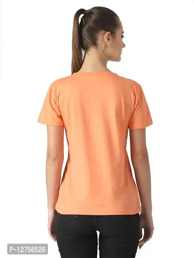 Popster Peach Solid Cotton Round Neck Regular Fit Half Sleeve Womens T-Shirt-thumb3