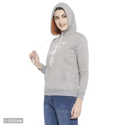 Popster Grey Printed Fleece Hoody Regular Fit Long Sleeve Womens Sweatshirt(POP0118499-XL)-thumb3