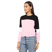 Popster Multi Color Blocked Cotton Round Neck Regular Fit Long Sleeve Womens Crop T-Shirt Pink-thumb2