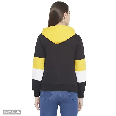 Popster Multi Color Color Block Fleece Hoody Regular Fit Long Sleeve Womens Sweatshirt(POP0118476-S) Yellow-thumb4