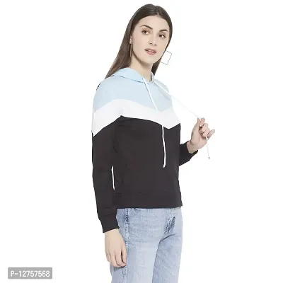 Popster Multi Color Block Cotton Hoody Regular Fit Long Sleeve Womens Sweatshirt(POP0118497-S) Sky Blue-thumb2