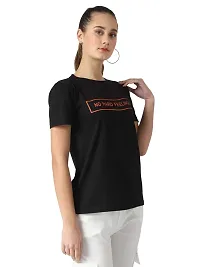 Popster Black Solid Cotton Round Neck Regular Fit Half Sleeve Womens T-Shirt-thumb1