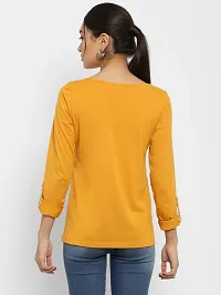 Popster Mustard Solid Cotton Henley Regular Fit Long Sleeve Womens Tshirt(POP0118414-YLW-XL)-thumb3