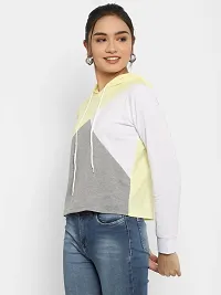 Popster Multicolor Color Block Cotton Hoody Regular Fit Long Sleeve Womens Tshirt(POP0118450-LGR-L)-thumb2