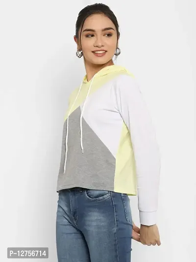Popster Multicolor Color Block Cotton Hoody Regular Fit Long Sleeve Womens Tshirt(POP0118450-LGR-L)-thumb3