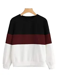 Popster Multi Color Blocked Fleece Round Neck Regular Fit Long Sleeve Womens Sweatshirt-thumb1