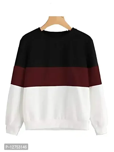 Popster Multi Color Blocked Fleece Round Neck Regular Fit Long Sleeve Womens Sweatshirt-thumb2