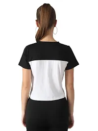 Popster Black & White Solid Cotton Round Neck Regular Fit Half Sleeve Womens T-Shirt-thumb2