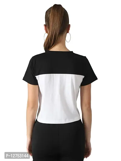 Popster Black & White Solid Cotton Round Neck Regular Fit Half Sleeve Womens T-Shirt-thumb3