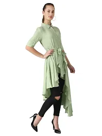 Popster Pista Green Solid Rayon Collar Regular Fit Half Sleeve Womens Dress-thumb3