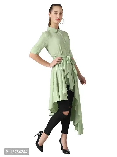 Popster Pista Green Solid Rayon Collar Regular Fit Half Sleeve Womens Dress-thumb4