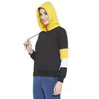 Popster Multi Color Color Block Fleece Hoody Regular Fit Long Sleeve Womens Sweatshirt(POP0118476-S) Yellow-thumb2