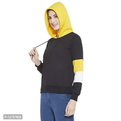 Popster Multi Color Color Block Fleece Hoody Regular Fit Long Sleeve Womens Sweatshirt(POP0118476-S) Yellow-thumb3