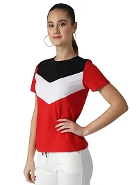 Popster Red & Black Color Block Cotton Round Neck Regular Fit Half Sleeve Womens T-Shirt-thumb1