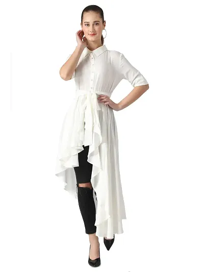 Popster Off White Solid Rayon Collar Regular Fit Half Sleeve Womens Dress