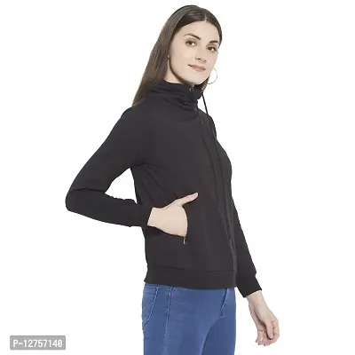 Popster Black Solid Fleece Turtle Neck Regular Fit Long Sleeve Womens Sweatshirt(POP0218231-S)-thumb2